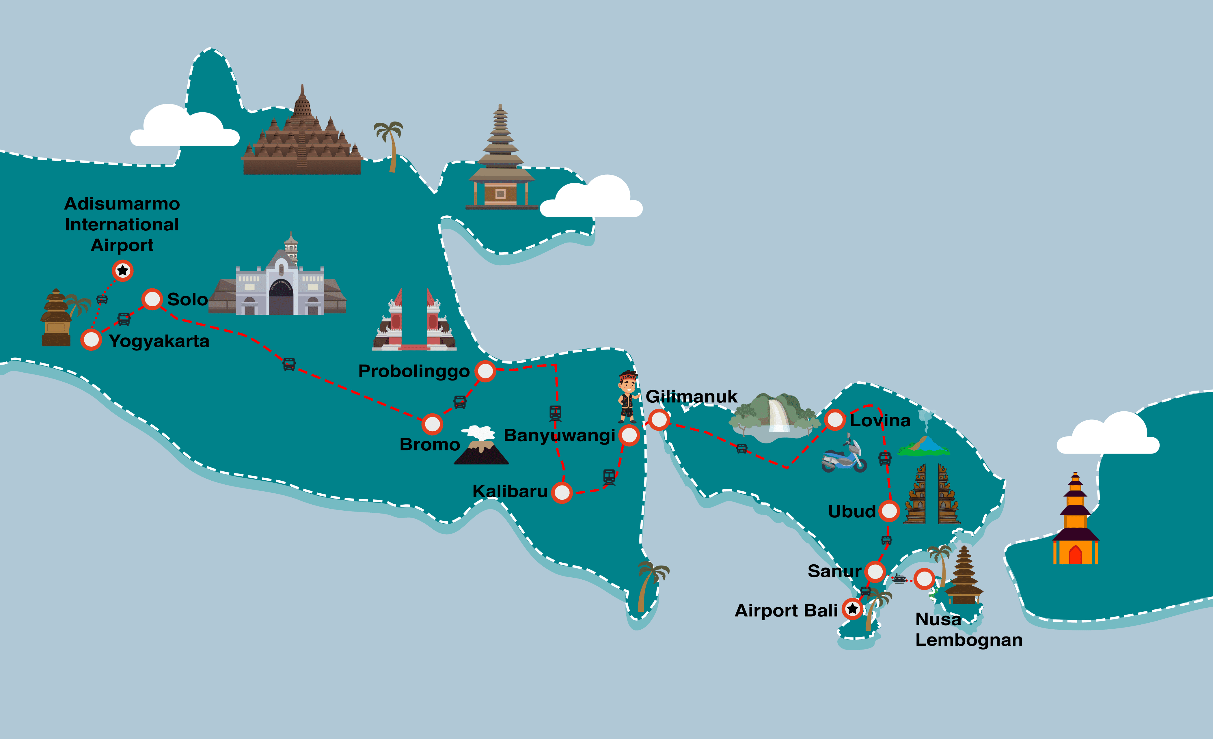 Indonesië rondreis map