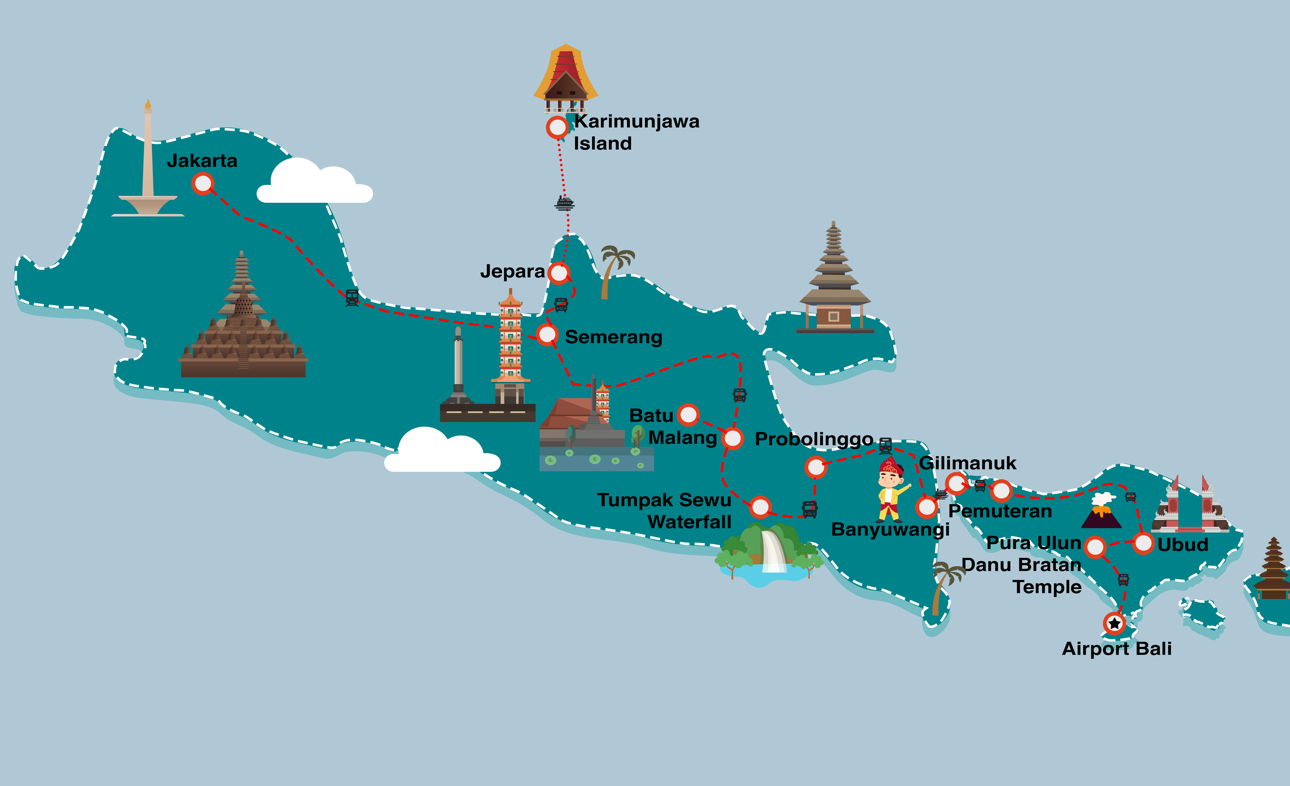 Indonesië rondreis map